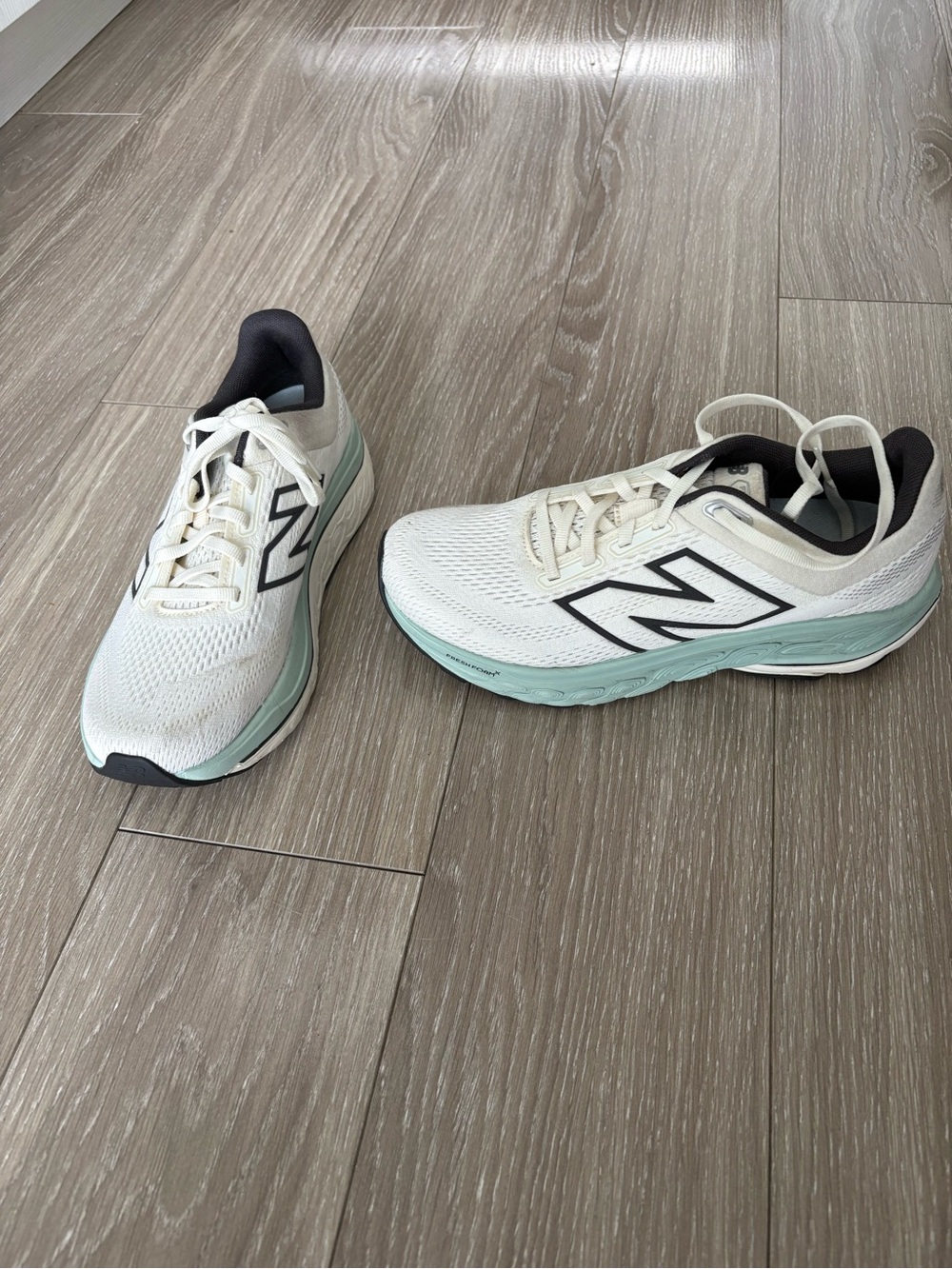 New Balance White & Mint Green Athletic Sneakers